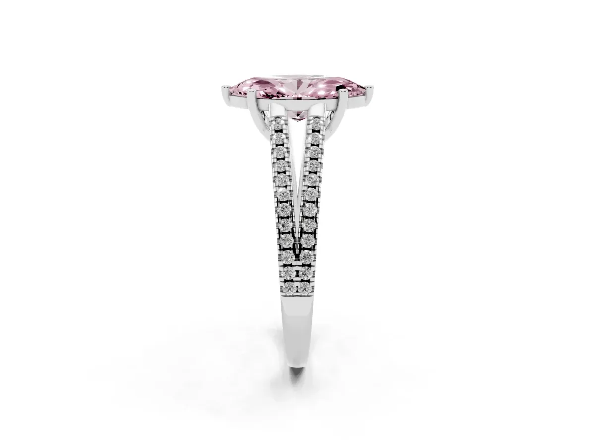 Fancy Pink Marquise Cut Diamond Solitaire Engagement Ring with Split Shank Pavé Band Silver