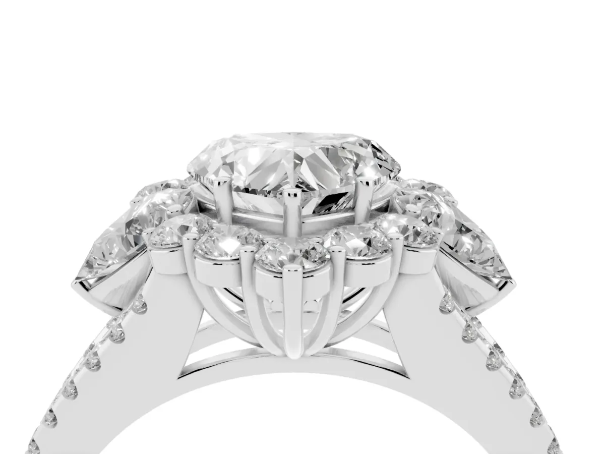 Heart Cut Halo Split Shank Diamond Engagement Ring with Prong Setting Silver