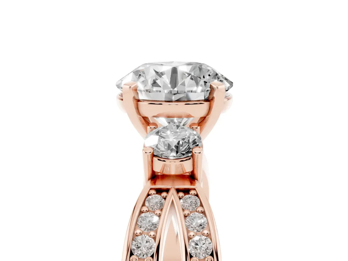 Three-Stone Round Cut Cut Diamond Twist Band with Prong Setting Rose gold