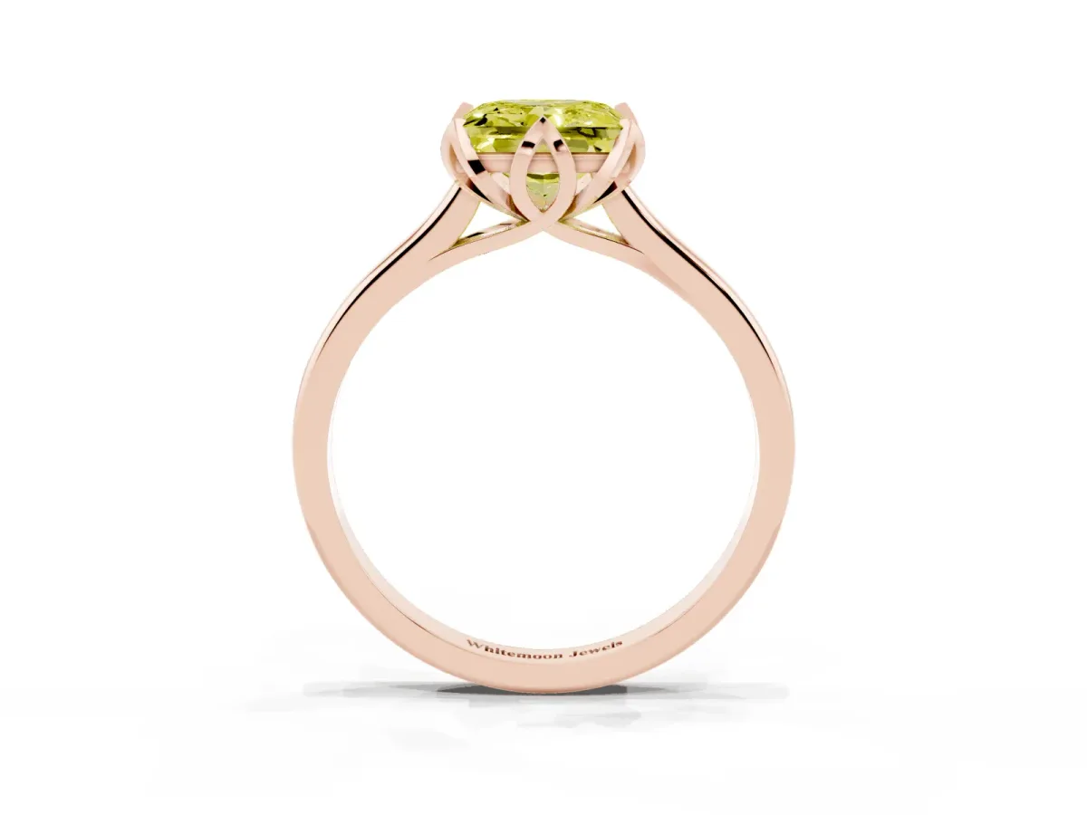 Fancy Yellow Princess Cut Diamond Solitaire Ring with Flower Prong Setting and Classic Band Rose gold