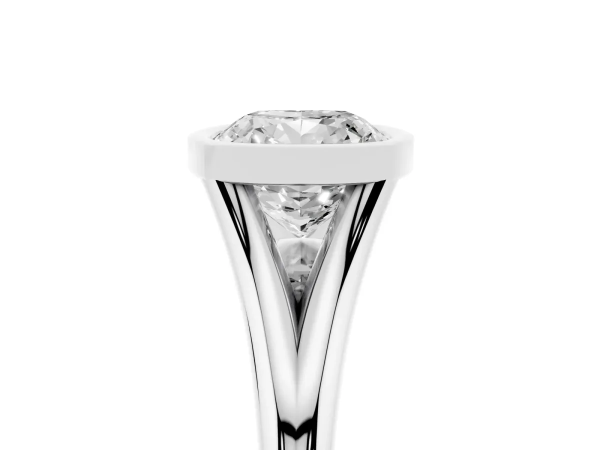 Bezel Set Cushion Cut Cut Solitaire Ring with Tapered Band Silver