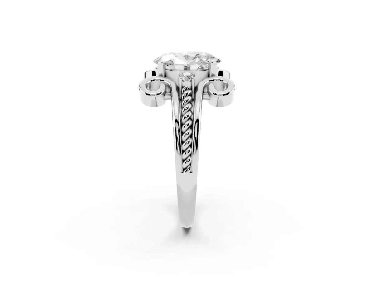 Oval Cut Solitaire Twisted Band Scroll Prong Ring Silver