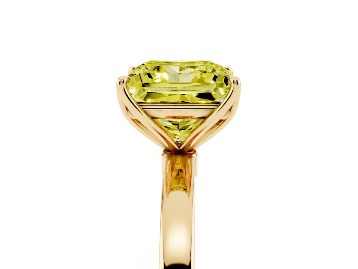 Fancy Yellow Princess Cut Diamond Solitaire Ring with Thin Band and Prong Setting Yellow gold