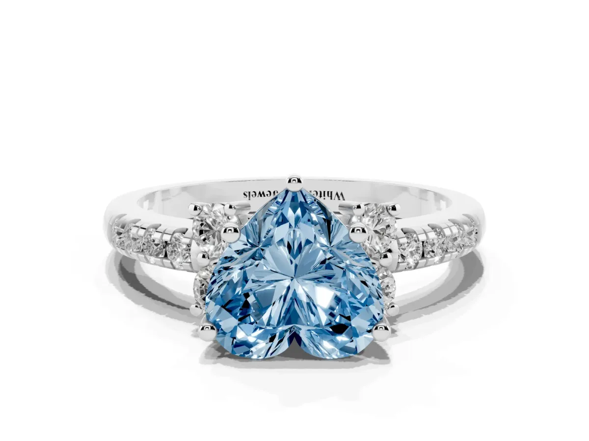 Fancy Blue Heart Cut Diamond Three-Stone Pave Band with Four-Prong Setting Silver
