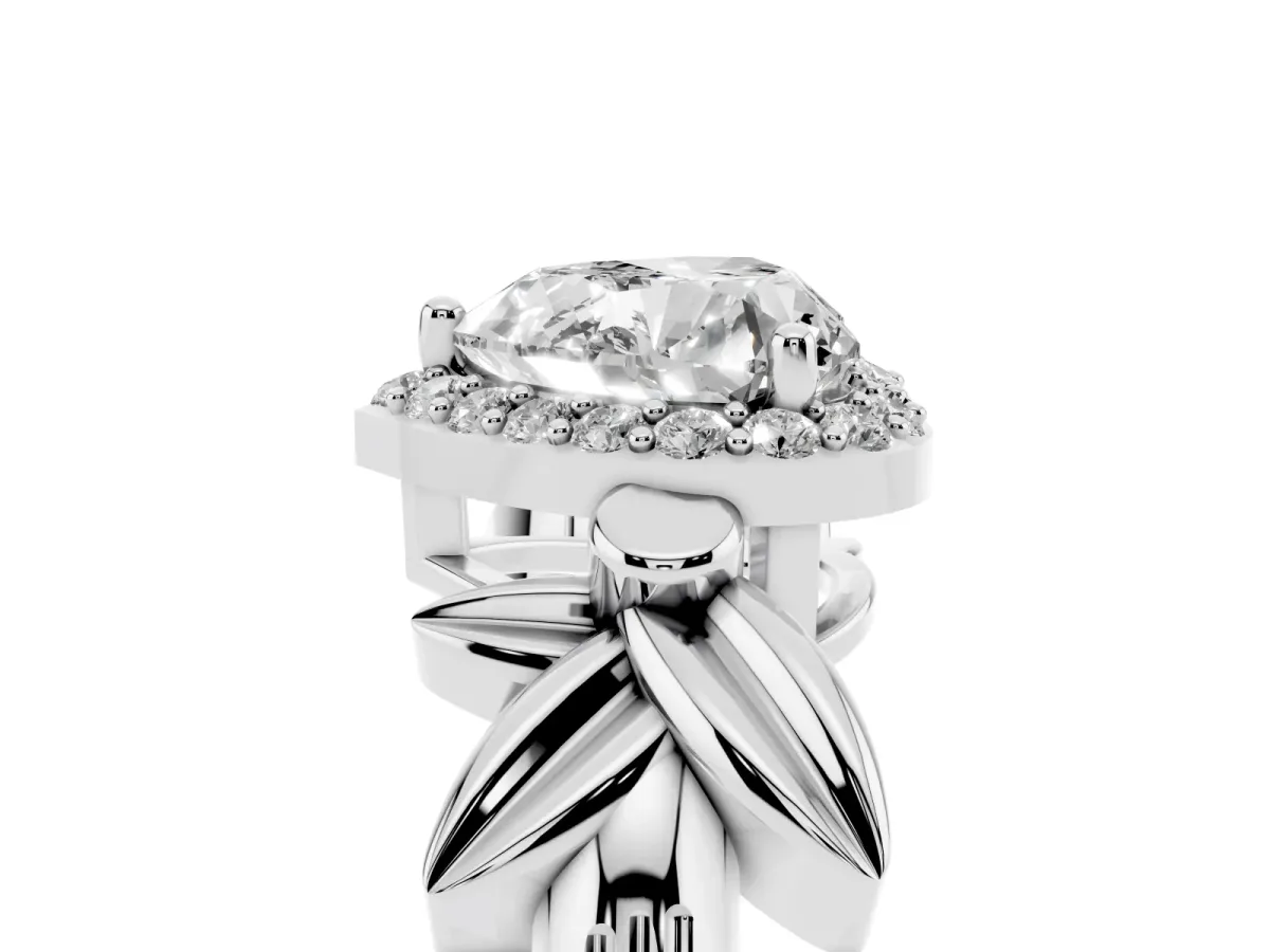Heart Cut Halo Diamond Floral Band with Four-Prong Setting White gold