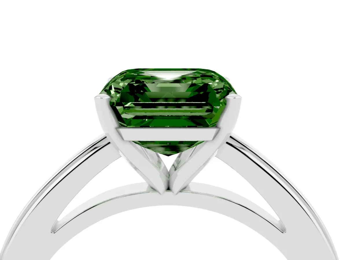 Fancy Green Asscher Cut Solitaire Diamond Ring with Four-Prong Setting and Classic Band Platinum