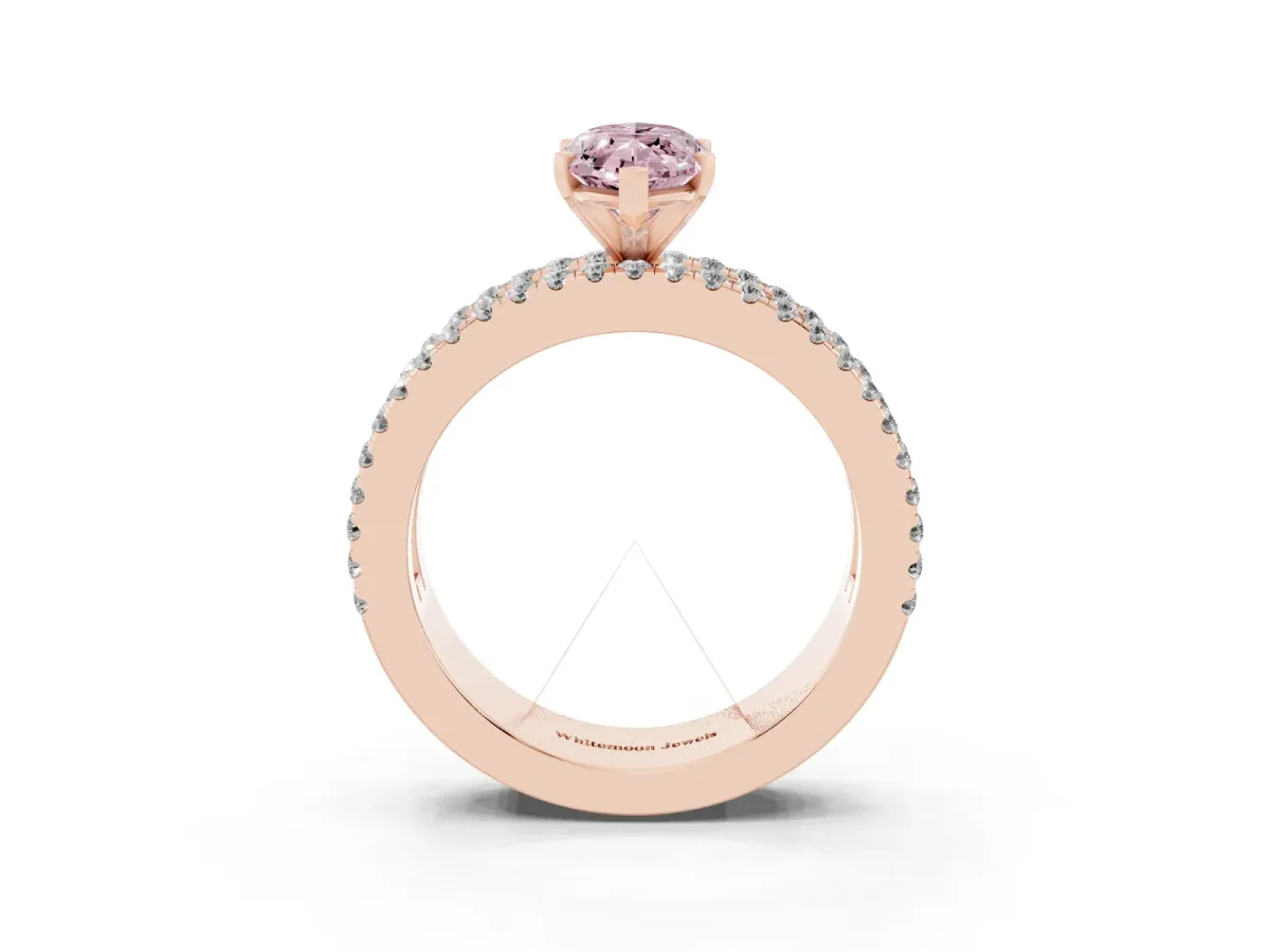Fancy Pink Marquise Cut Diamond Solitaire Ring with Pavé and Channel Set Band Rose gold