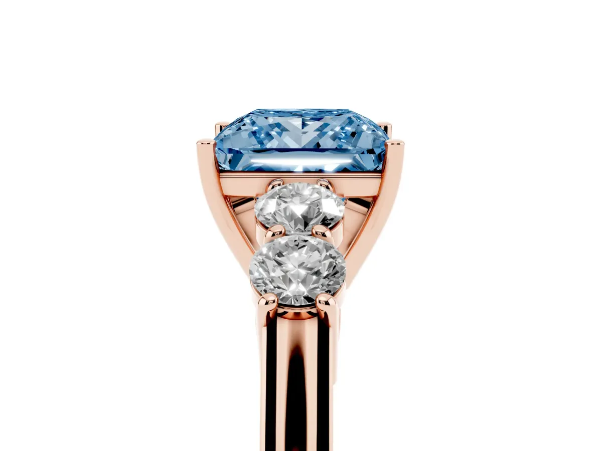Fancy Blue Princess Cut Cut Diamond Five-Stone Prong Set White Gold Ring Rose gold
