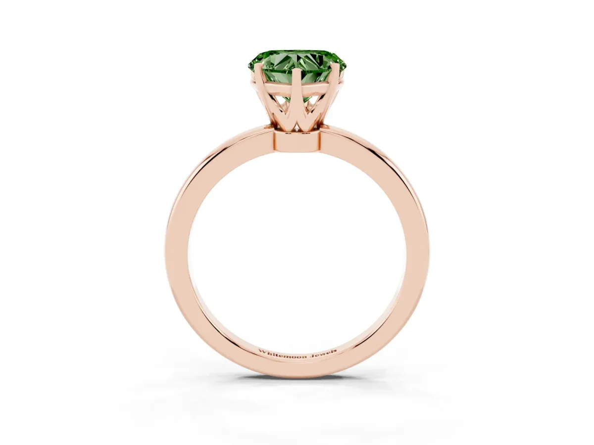 Fancy Green Heart Cut Solitaire Diamond Ring with Six-Prong Setting on a Classic Band Rose gold
