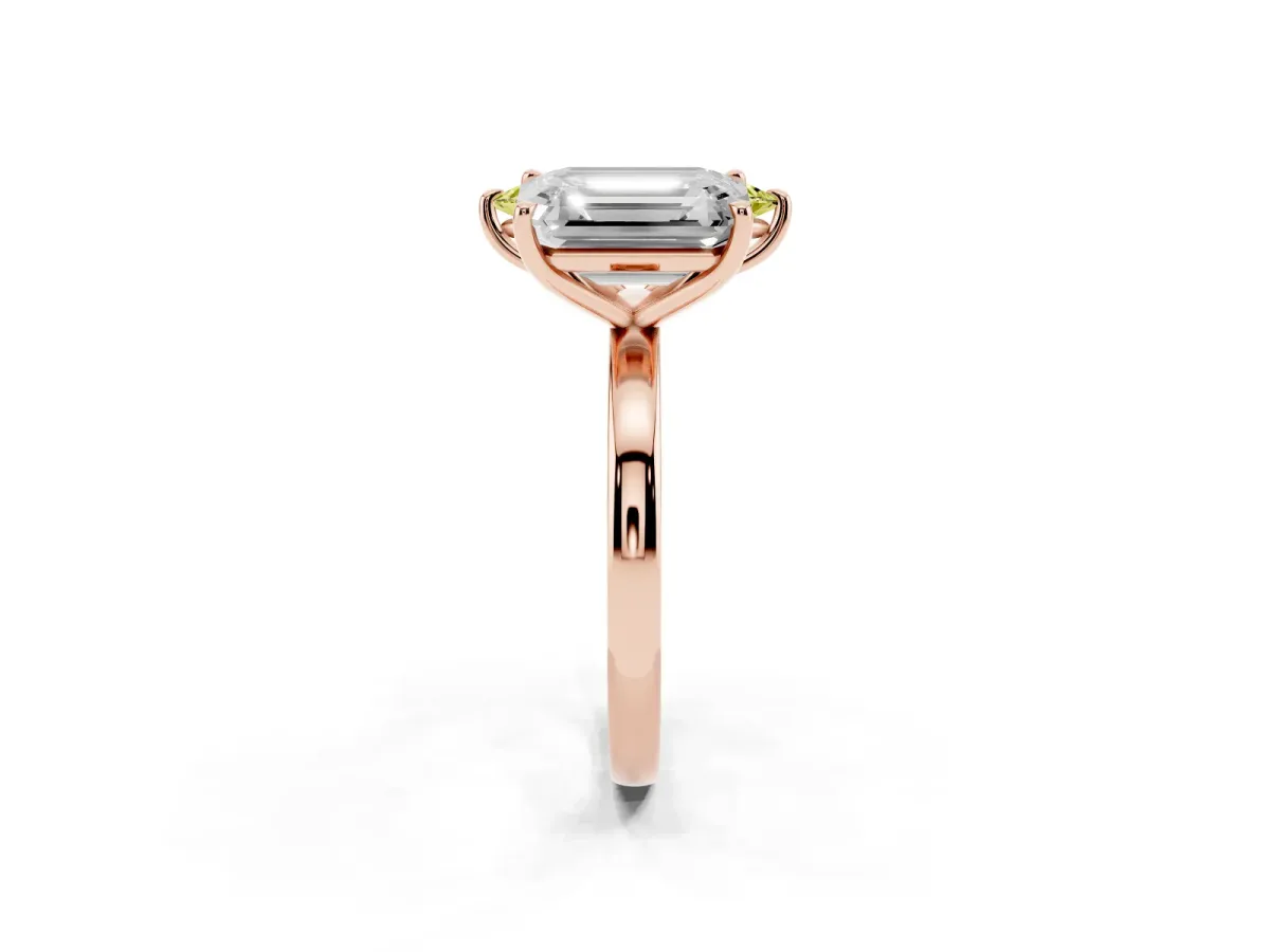 Fancy Yellow Marquise Cut and Emerald Cut Toi Moi Ring with Prong Setting Rose gold