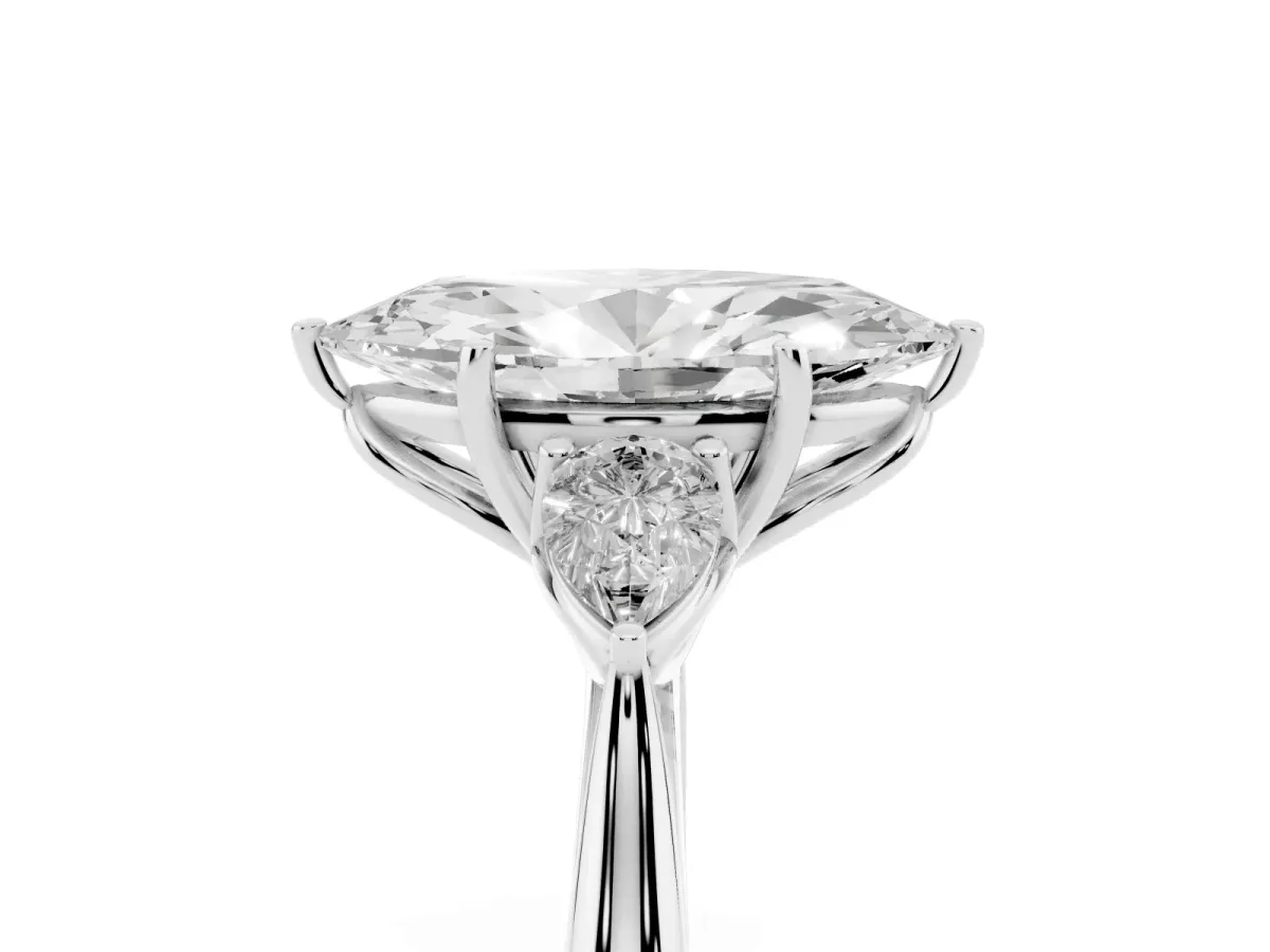 Marquise Cut Diamond Three-Stone Ring with Pear Side Stones and Prong Setting Silver