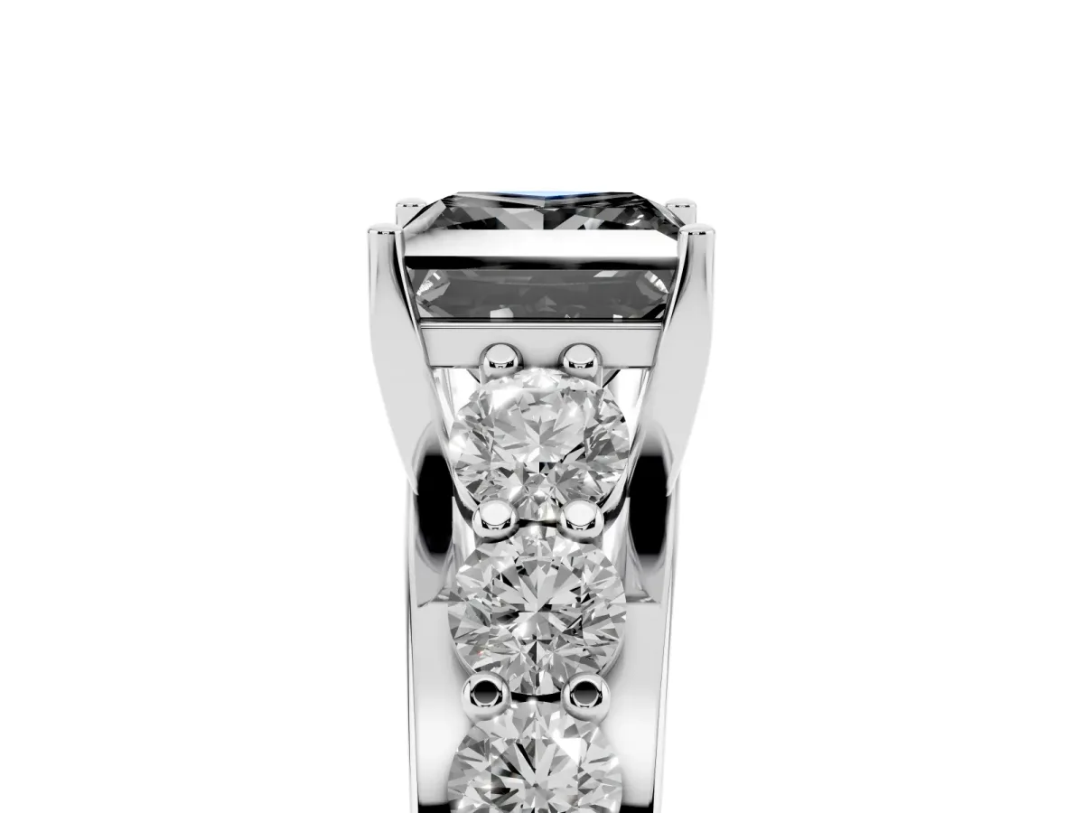 Fancy Black Princess Cut Diamond Engagement Ring with Pavé Band and Four-Prong Setting Platinum