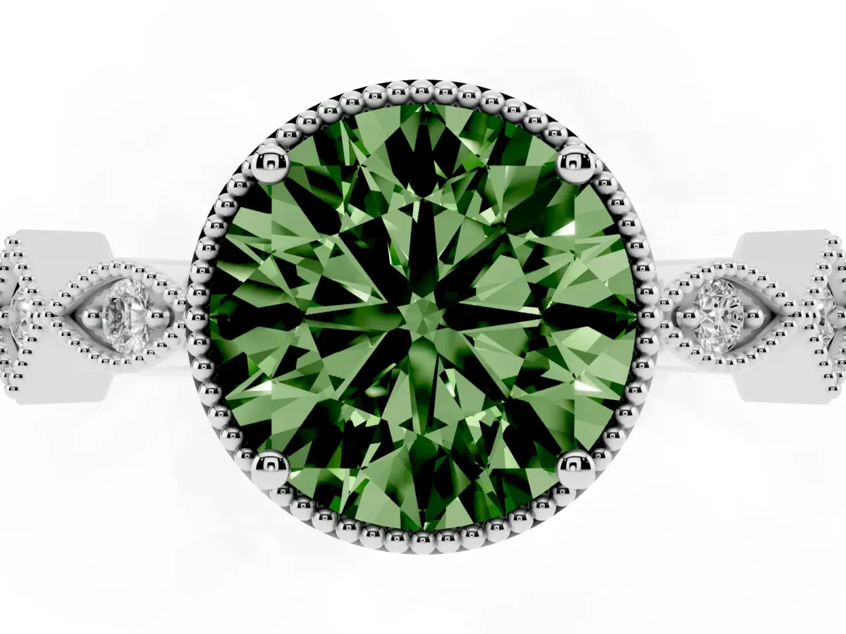 Fancy Green Round Cut Milgrain Marquise Diamond Twist Band Ring Silver