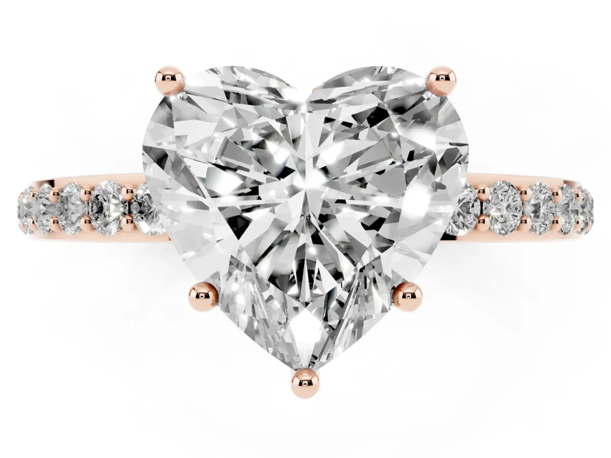 Heart Cut Diamond Solitaire Ring with Pavé Band and Hidden Halo Rose gold