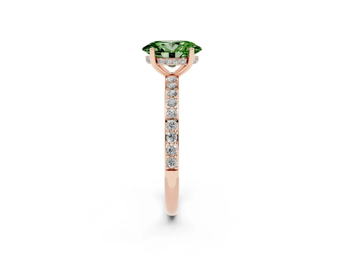 Fancy Green Oval Cut Cut Diamond Pavé Band Ring with Four-Prong Setting Rose gold