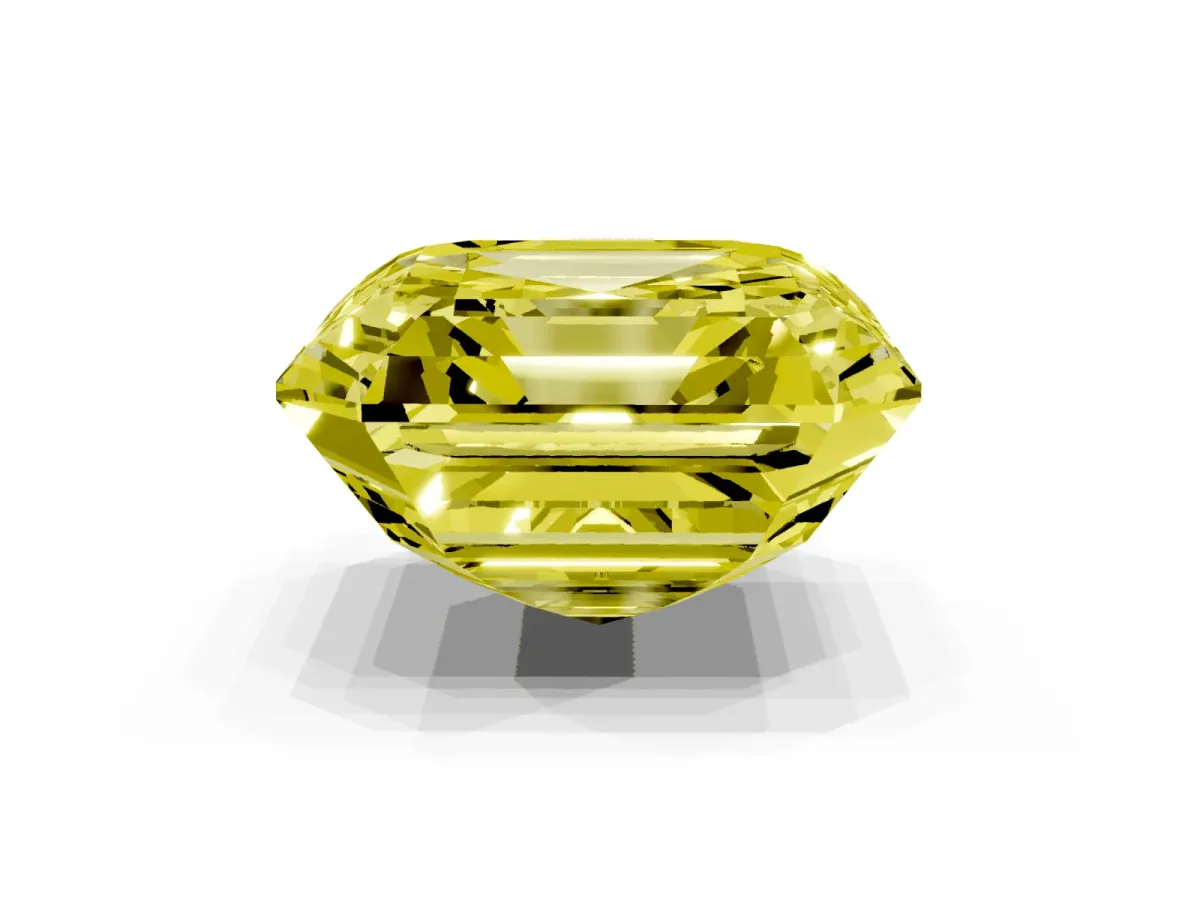 Fancy Yellow Asscher Cut Halo Diamond Ring with Milgrain Edge and Round Prong Setting Yellow gold