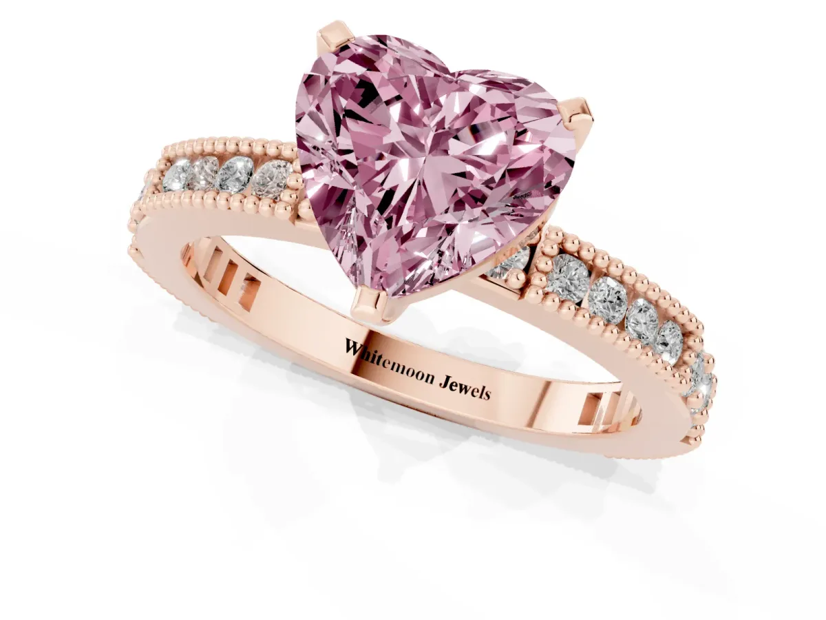 Fancy Pink Heart Cut Solitaire with Pavé Band and Four-Prong Setting Rose gold