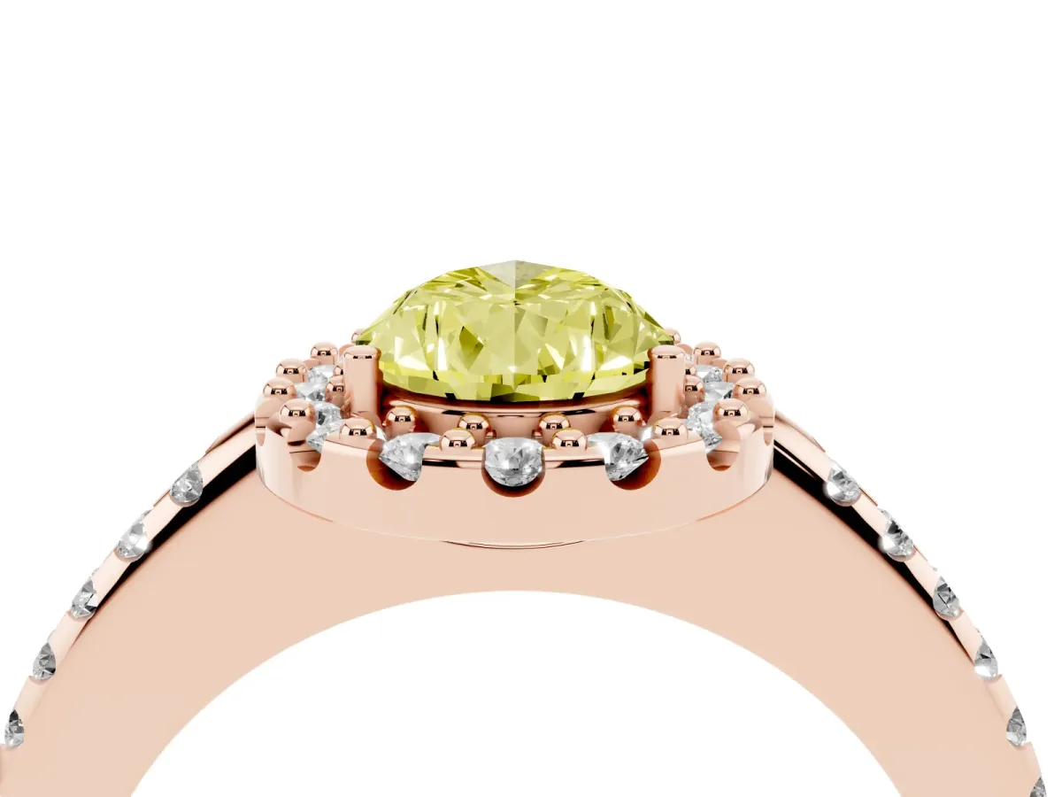 Fancy Yellow Pear Cut Diamond Pavé Halo Ring with Four-Prong Setting Rose gold