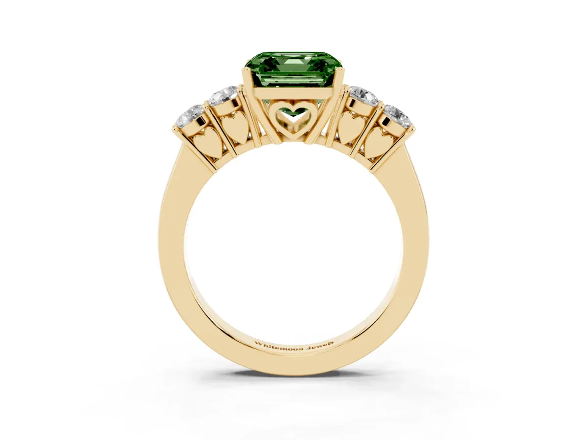 Fancy Green Asscher Cut Cut Diamond Five-Stone Prong Set White Gold Ring Yellow gold