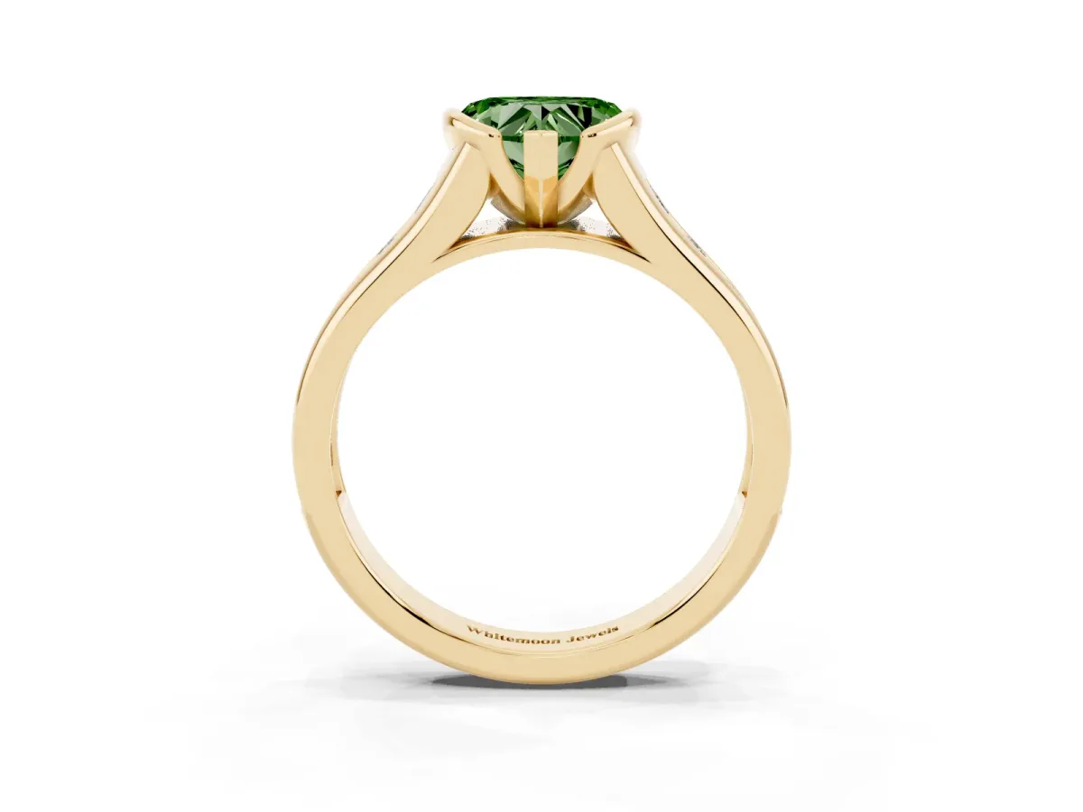 Fancy Green Heart Cut Solitaire Bezel-Set Diamond Ring with Channel-Set Band Yellow gold