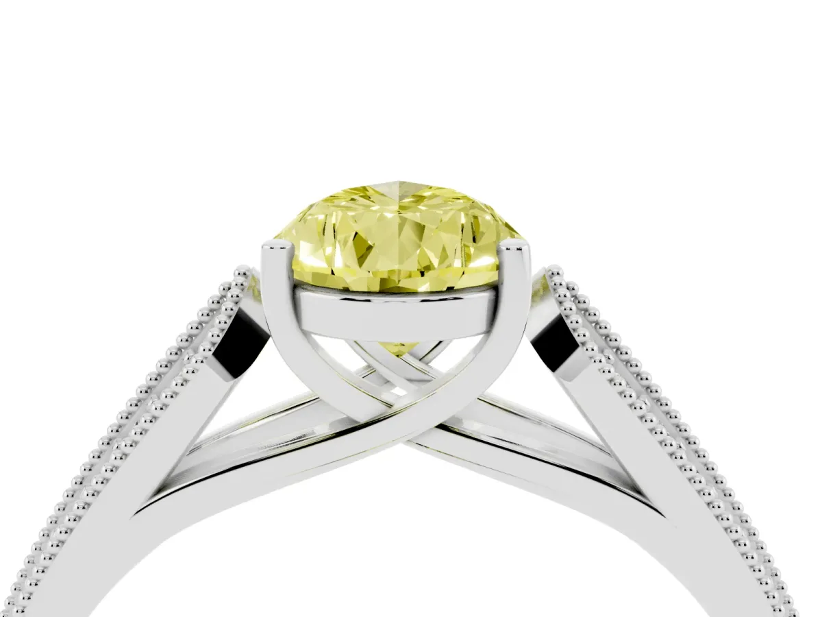 Fancy Yellow Pear Cut Cut Pave Split Shank Engagement Ring with Four-Prong Setting White gold