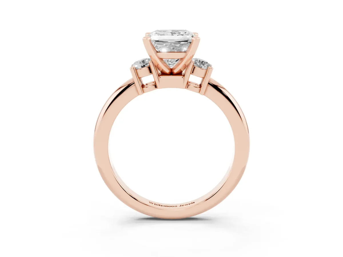 Three-Stone Princess Cut Cut Diamond Solitaire with Prong Setting and Classic Band Rose gold