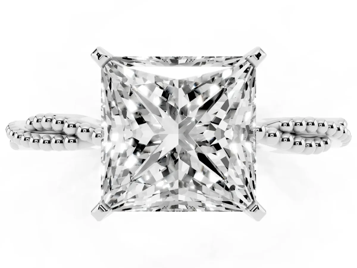 Princess Cut Solitaire Twisted Band with Bead Prong Setting Platinum