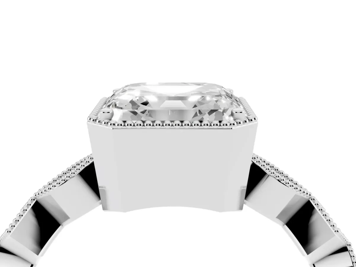 Asscher Cut Milgrain Marquise Diamond Twist Band Ring Silver