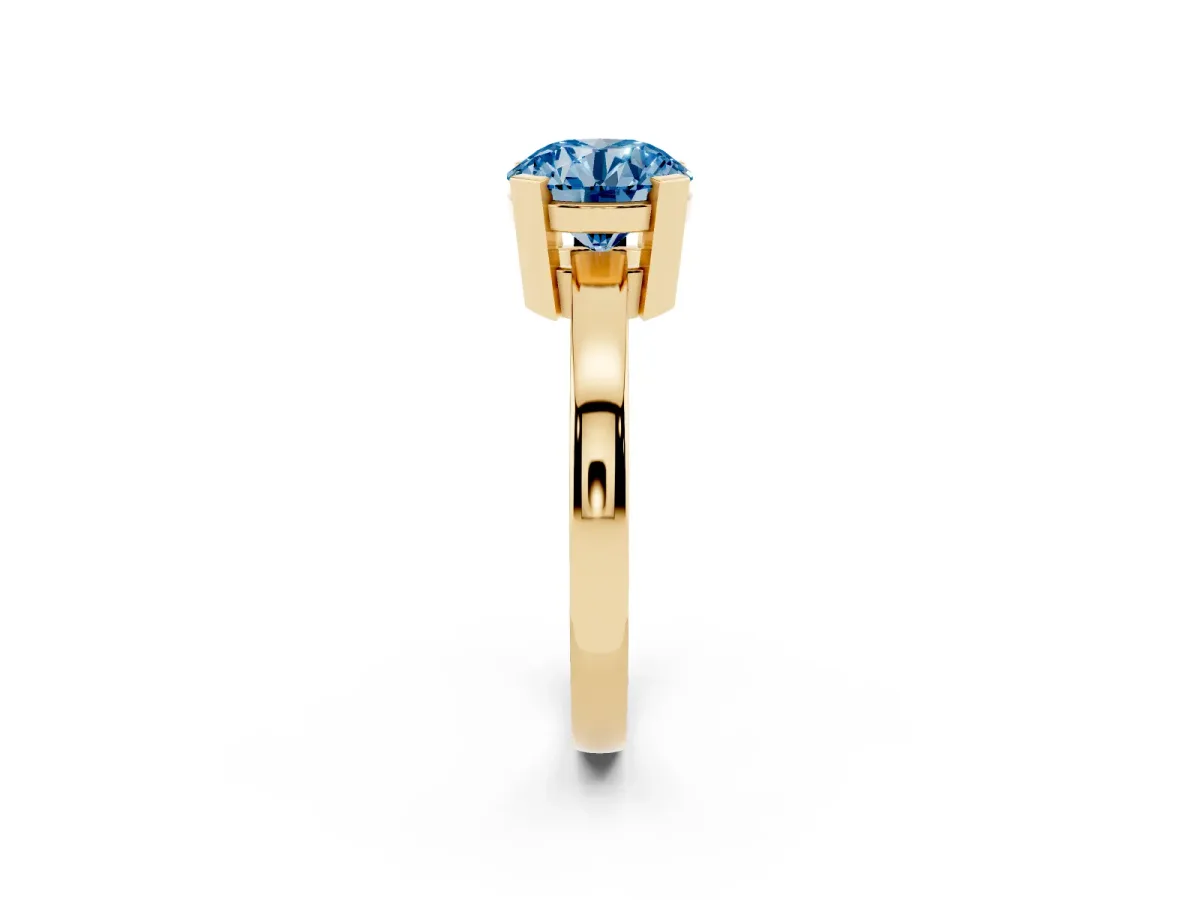 Fancy Blue Round Cut Cut Solitaire Ring with Four-Prong Setting and Classic Band Yellow gold
