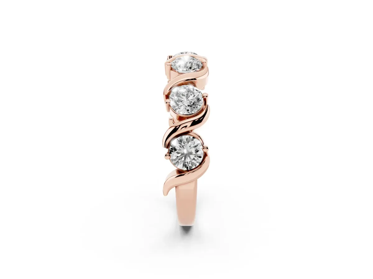 Round Diamond Half Eternity Band with Wave Prong Setting Rose gold