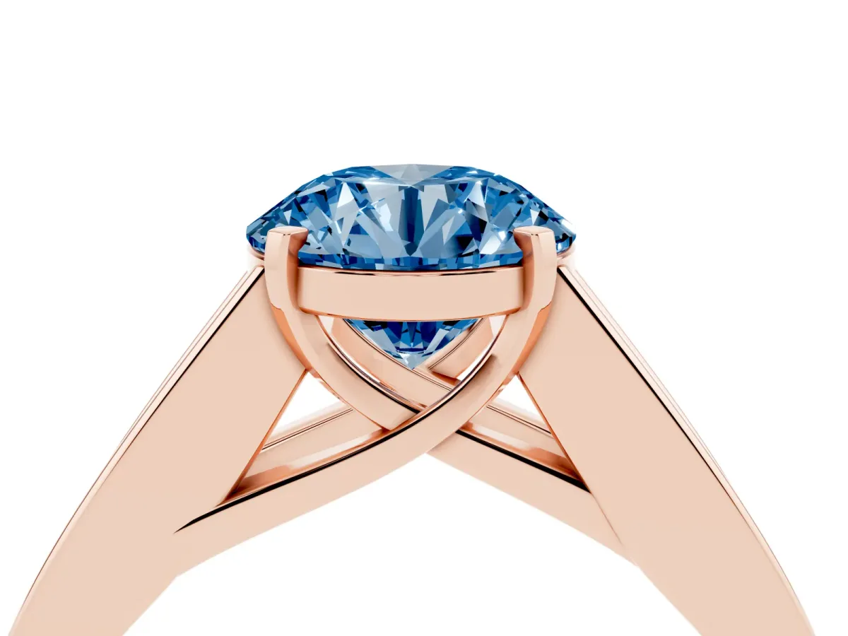 Fancy Blue Round Cut Cut Channel Set Solitaire Ring with Four-Prong Setting Rose gold
