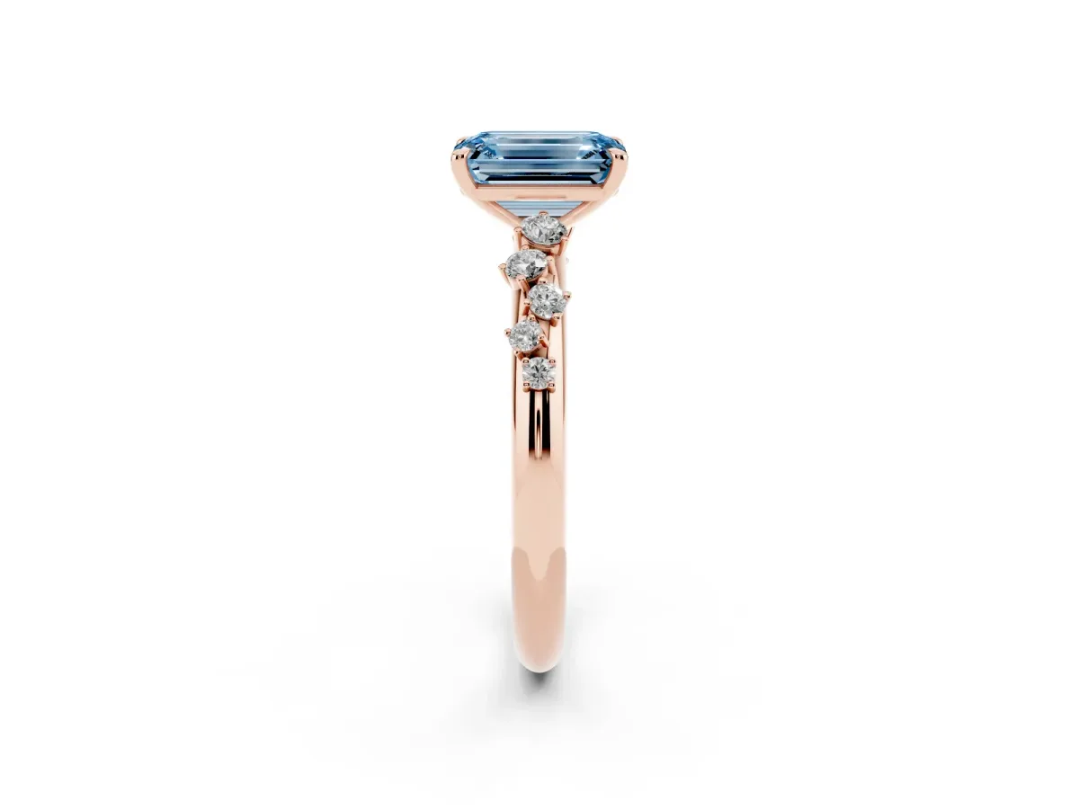 Fancy Blue Emerald Cut Diamond Cluster Prong-Set Solitaire Ring Rose gold