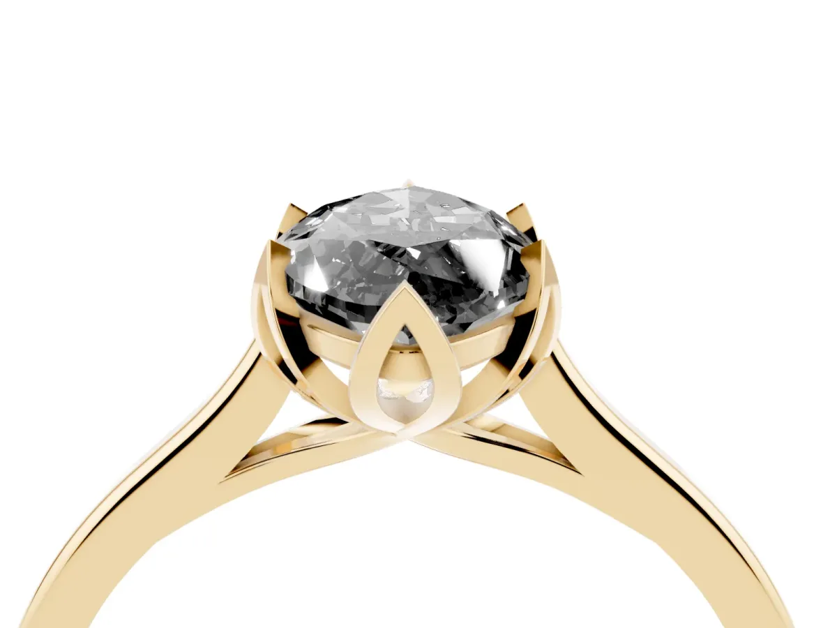 Fancy Black Marquise Cut Diamond Solitaire Ring with Flower Prong Setting and Classic Band Yellow gold