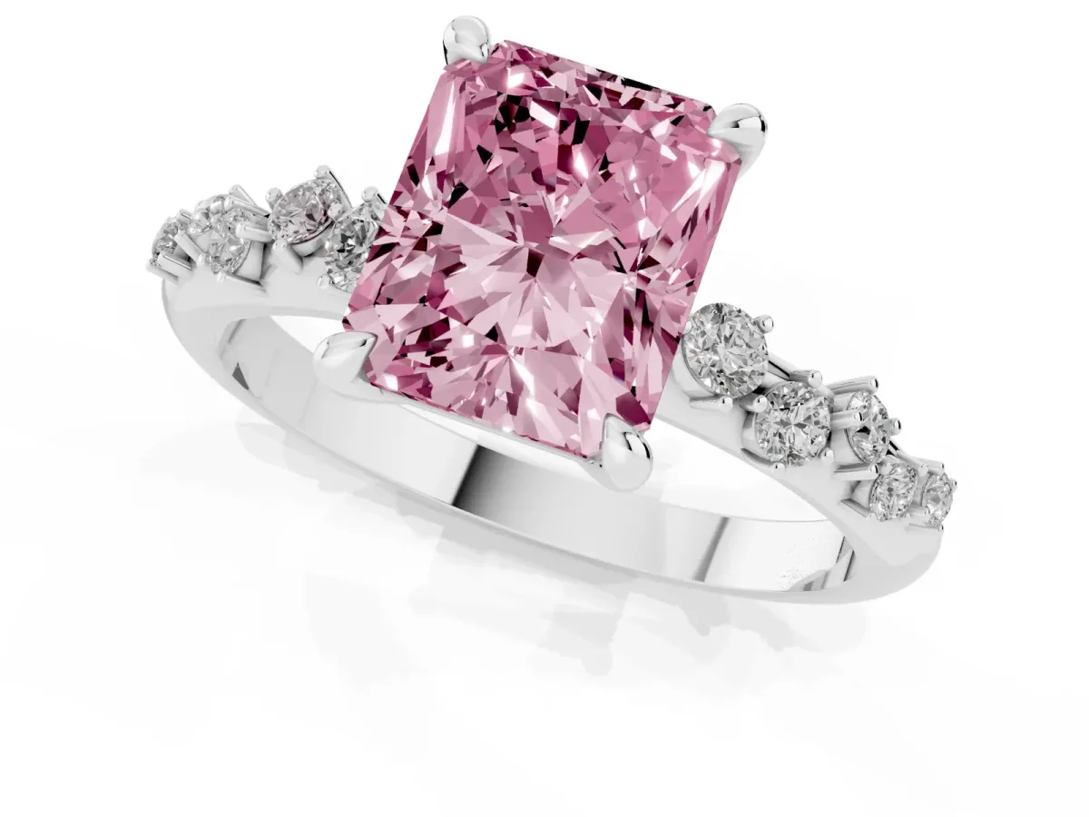 Fancy Pink Radiant Cut Cut Diamond Vine Band with Four-Prong Setting Silver