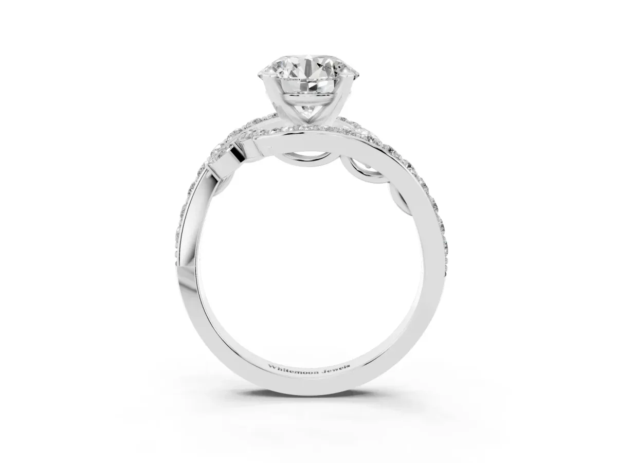Round Cut Solitaire with Pavé Twist Band and Four-Prong Setting Silver