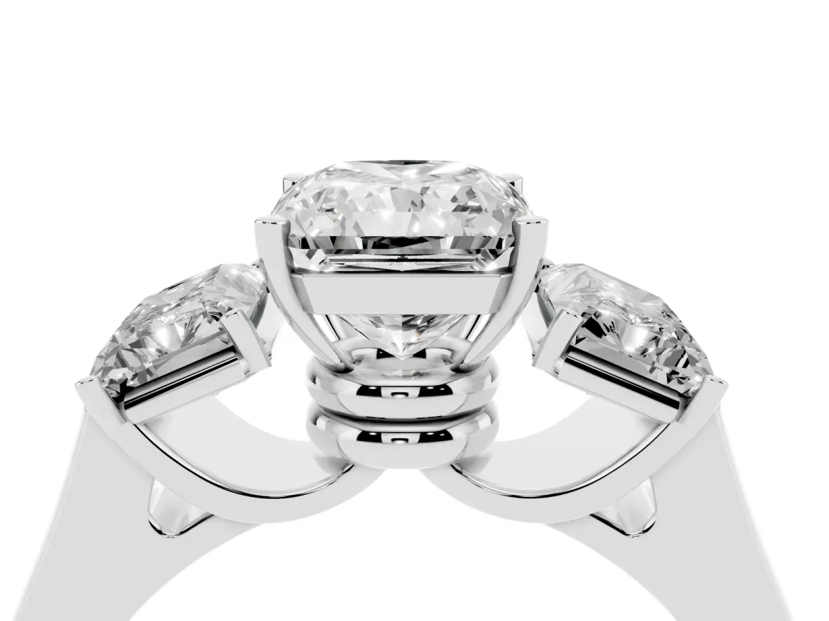 Three-Stone Radiant Cut Brilliant Diamond Trellis Ring with Comfort Fit Band Platinum