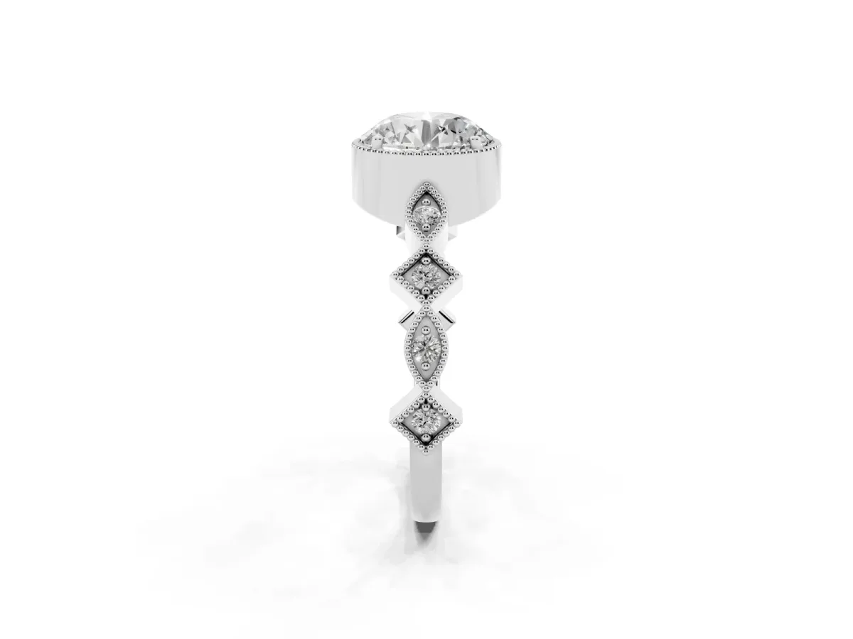 Round Cut Milgrain Marquise Diamond Twist Band Ring Platinum