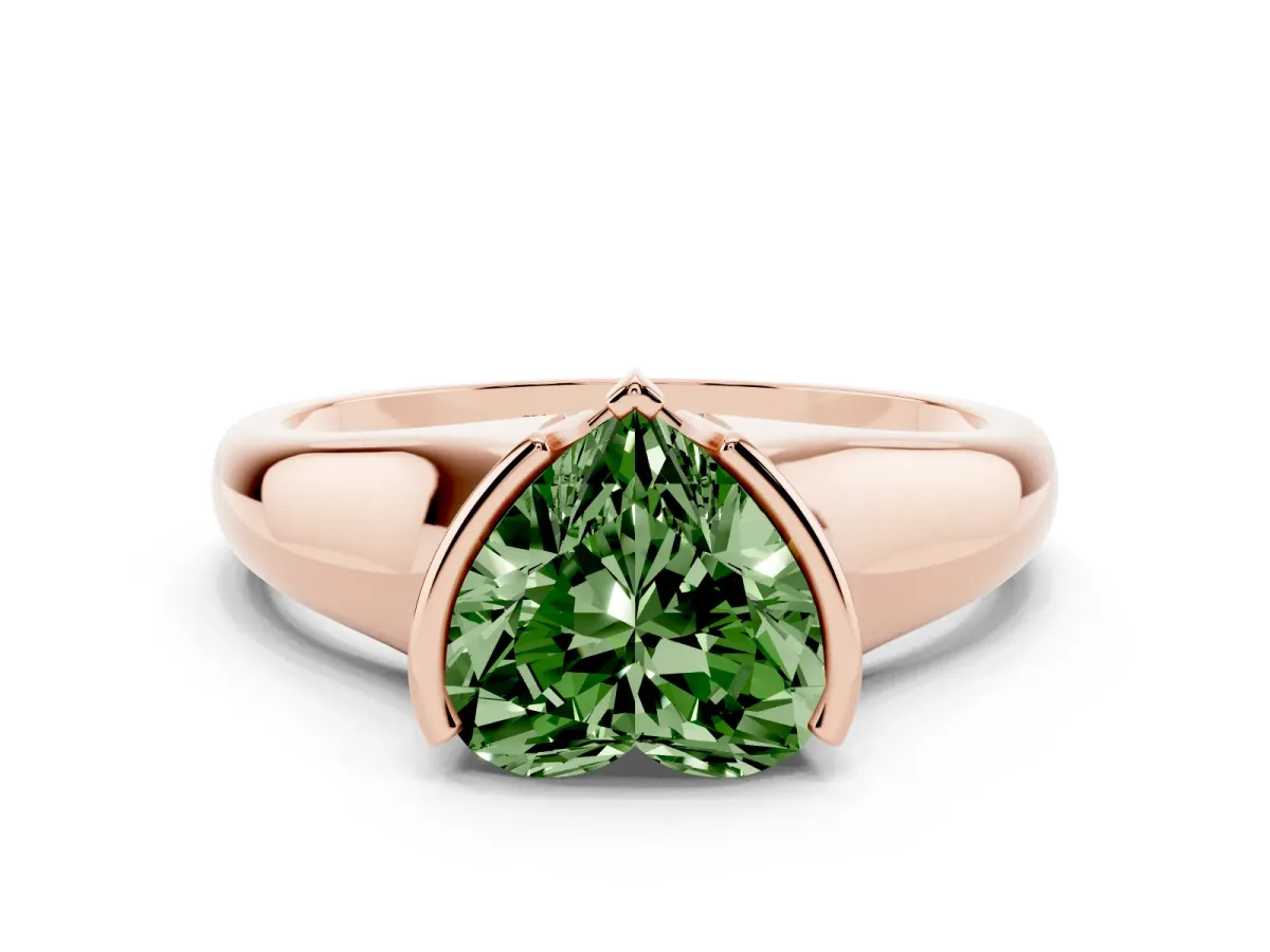 Fancy Green Heart Cut Solitaire Tension Set Diamond Ring with Split Shank Band Rose gold