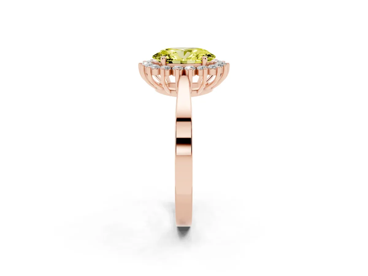 Fancy Yellow Oval Cut Cut Diamond Halo Ring with Round Brilliant Halo and Solitaire Band Rose gold