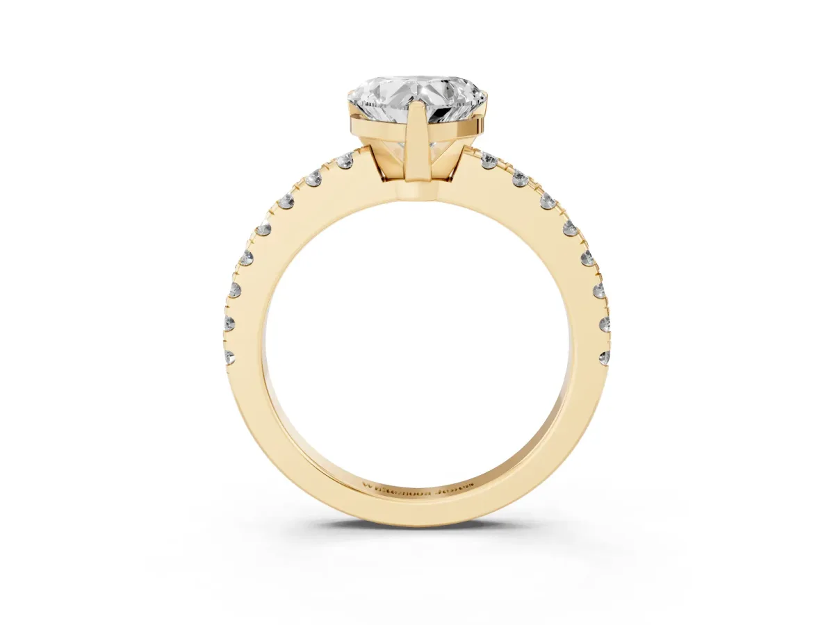 Heart Cut Solitaire Diamond with Pavé Band and Four-Prong Setting Yellow gold
