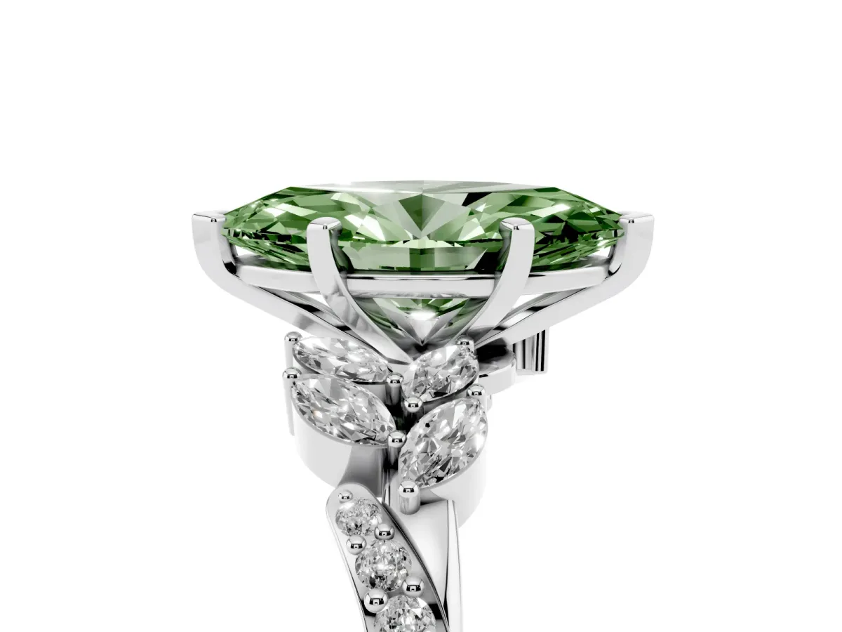 Fancy Green Marquise Cut Solitaire Marquise Twist Band with Six-Prong Setting Silver