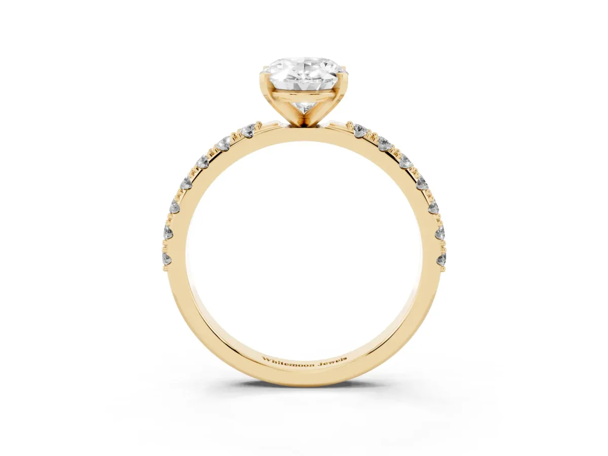 Oval Cut Diamond Solitaire Pavé Band with Four-Prong Setting Yellow gold