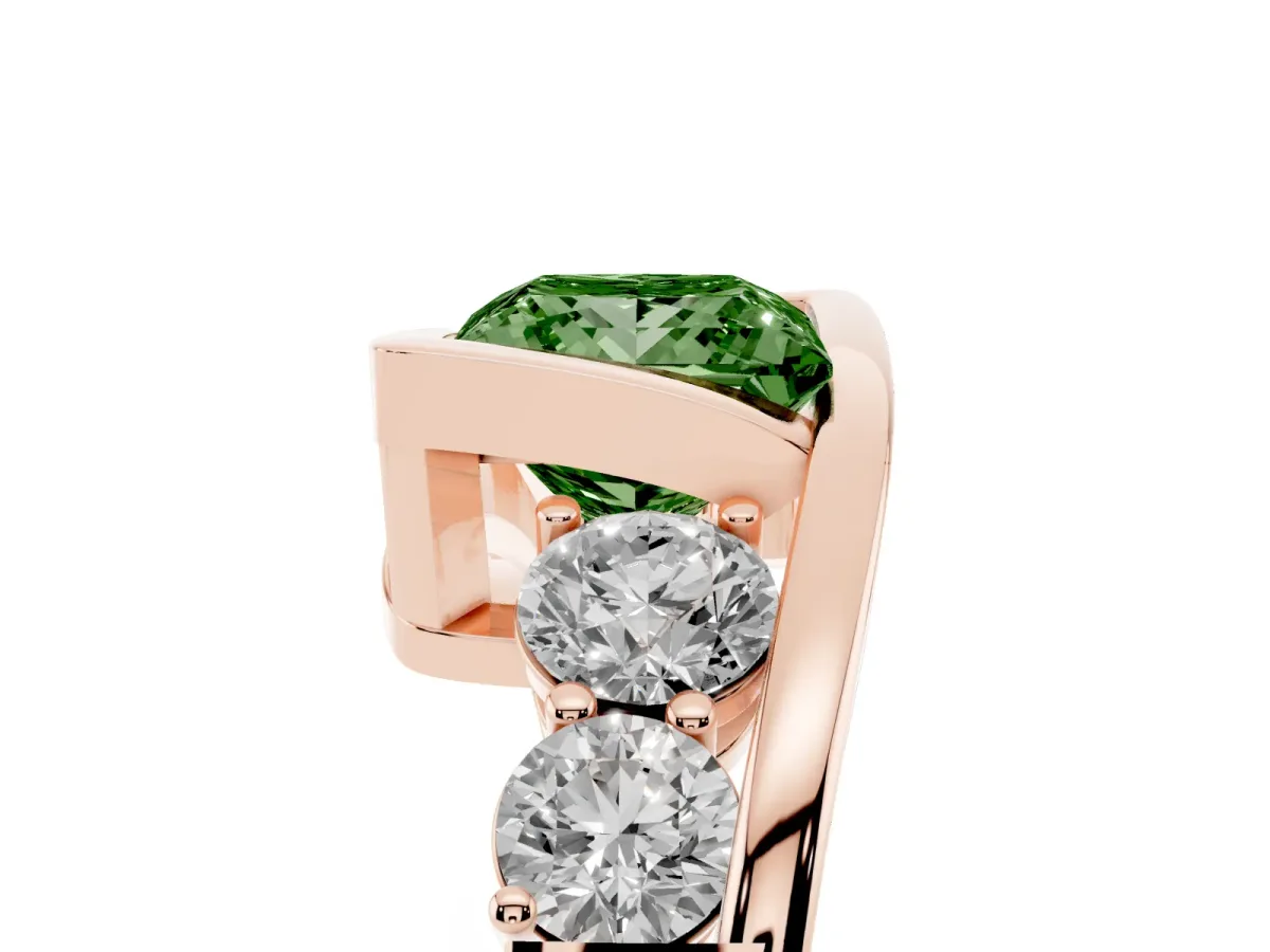 Fancy Green Bezel Set Princess Cut Diamond Bypass Ring with Round Accents Rose gold