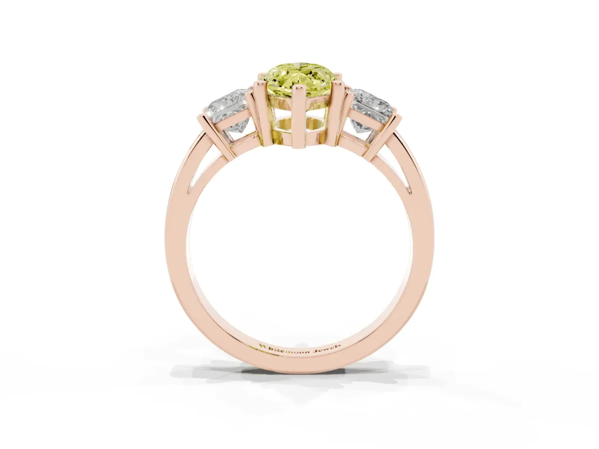 Fancy Yellow Three-Stone Marquise Cut Cut Solitaire Ring with Prong Setting Rose gold