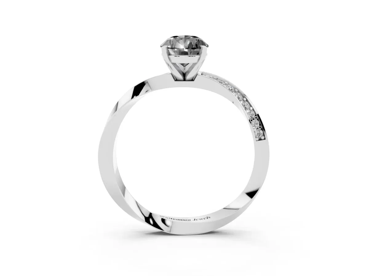 Fancy Black Pear Cut Diamond Engagement Ring with Side Stone Accents and Four-Prong Setting Silver