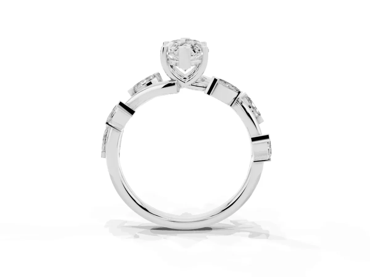 Marquise Cut Solitaire Twisted Band Marquise Accent Prong Setting Ring Silver