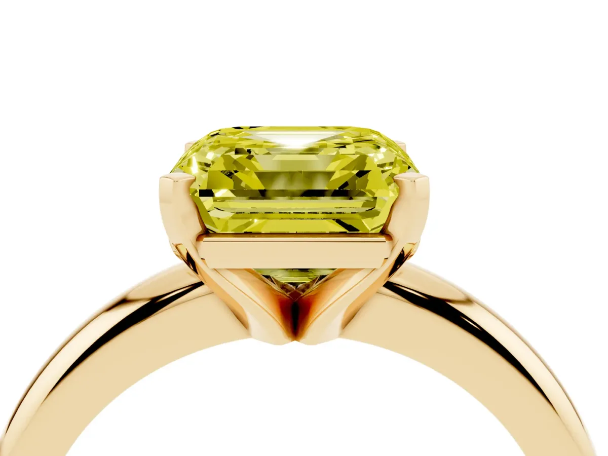 Fancy Yellow Asscher Cut Diamond Solitaire Engagement Ring with Round Band and Four-Prong Setting Yellow gold
