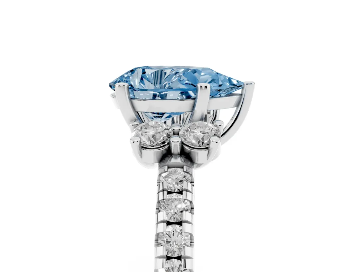 Fancy Blue Pear Cut Diamond Three-Stone Pave Band with Four-Prong Setting Platinum