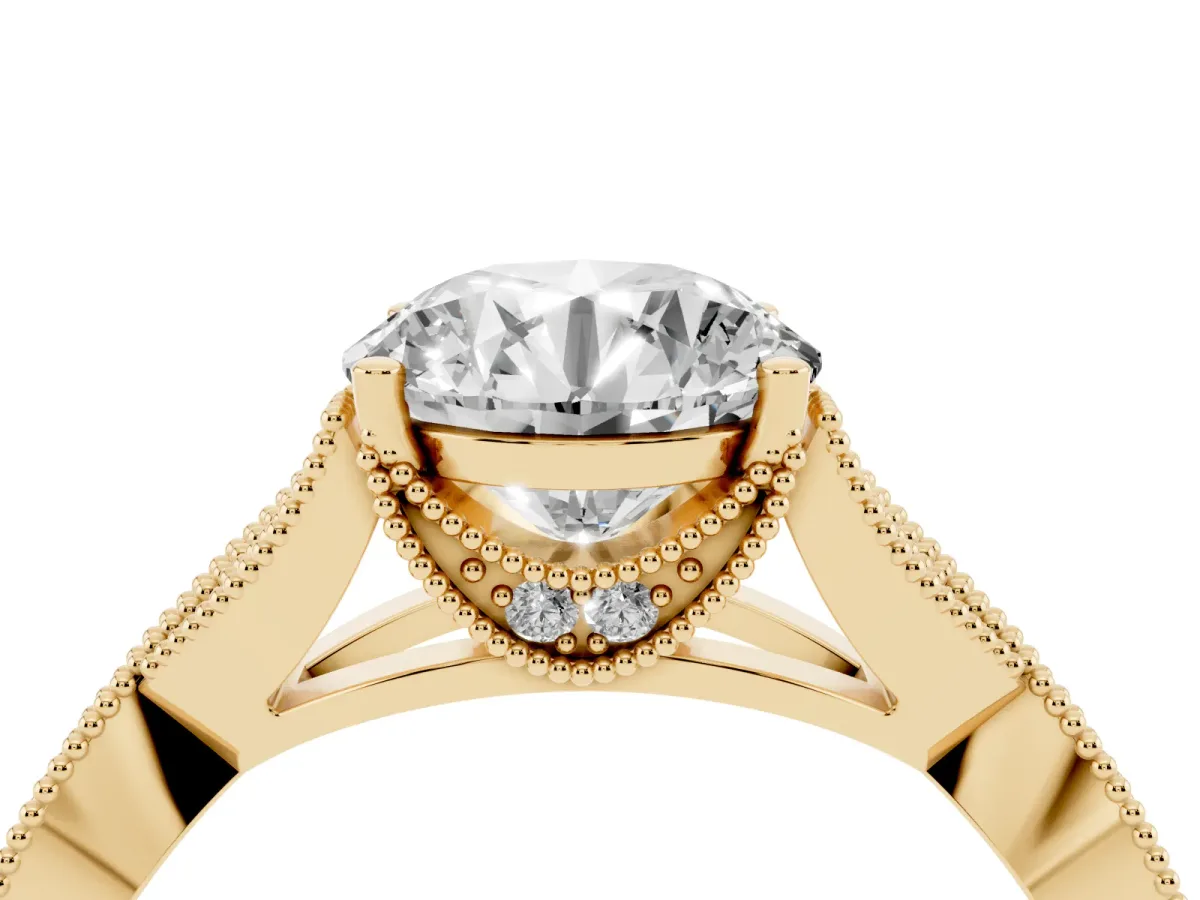 Round Cut Cut Diamond Twisted Band with Milgrain Pave Setting and Four-Prong Setting Yellow gold