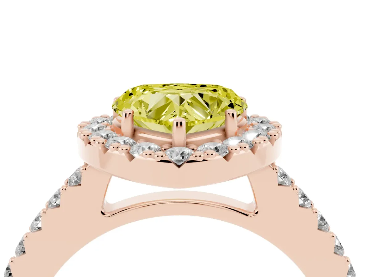 Fancy Yellow Heart Cut Halo Diamond Pavé Solitaire Ring Rose gold